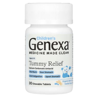 Детский Genexa Tummy Relief -11, вкус Organic Berry & Vanilla, для детей от 2 лет, 30 жевательных таблеток