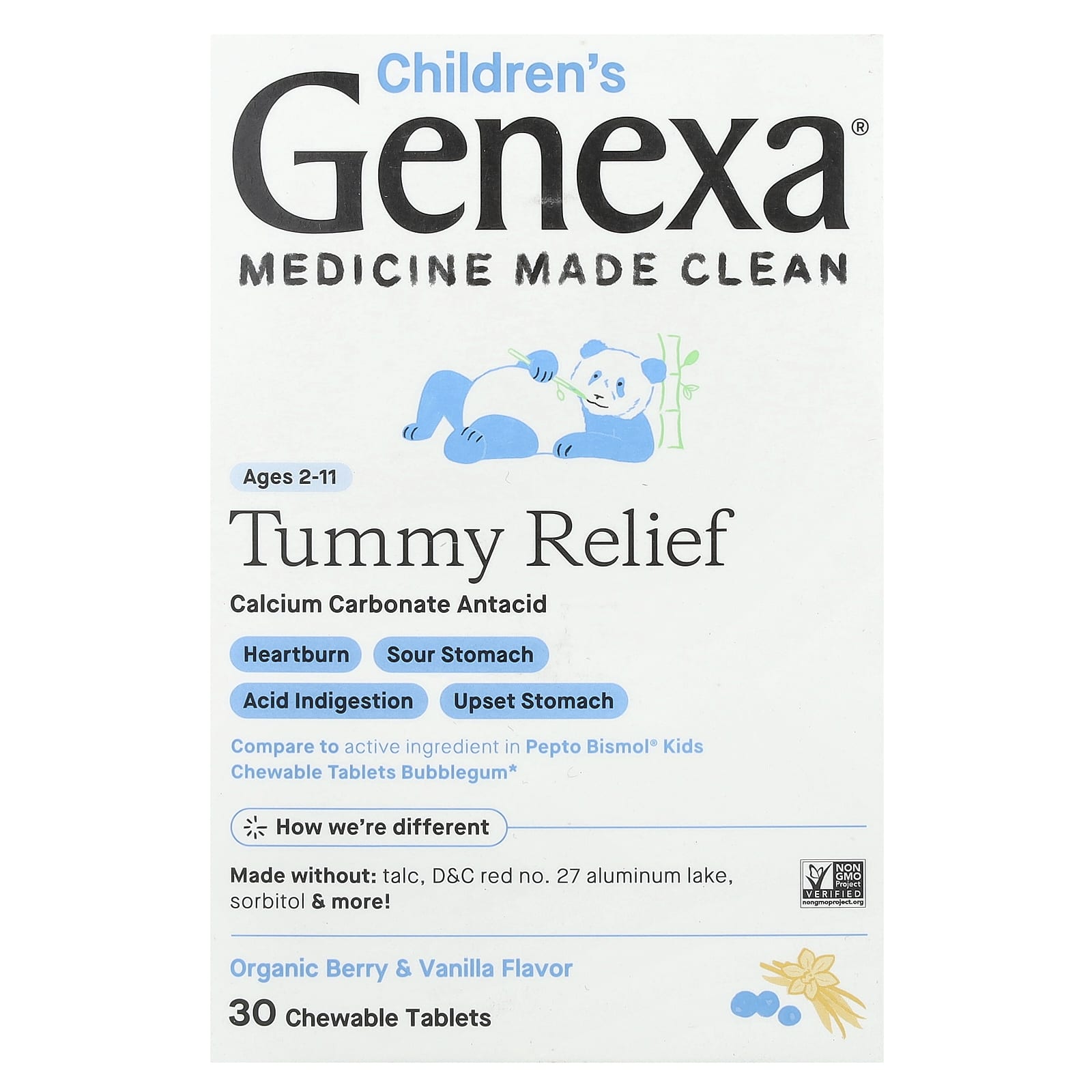 Детский Genexa Tummy Relief -11, вкус Organic Berry & Vanilla, для детей от 2 лет, 30 жевательных таблеток — фото 2