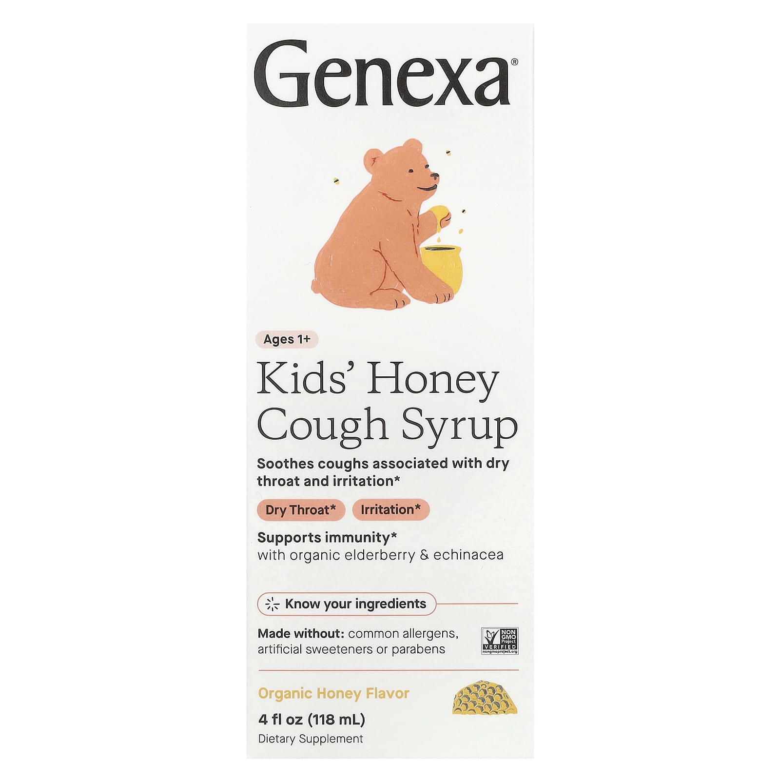 Мёд Genexa ' Cough Syrup Organic, для детей от 1 лет, 118 мл — фото 2