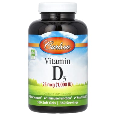 Витамин D3 Carlson, 25 мкг (1000 МЕ), 360 мягких капсул