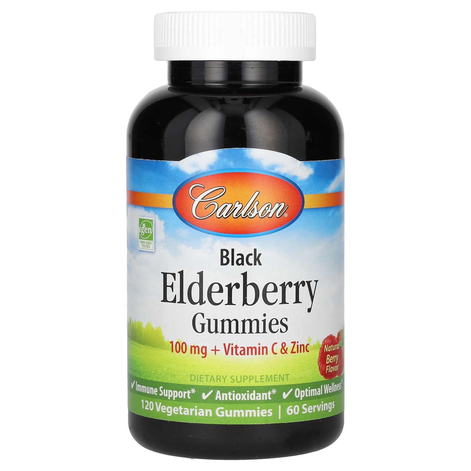 Бузина Carlson Gummies Vitamin C & Zinc 120 Vegetarian Gummies, вкус Natural Berry, жевательные пастилки