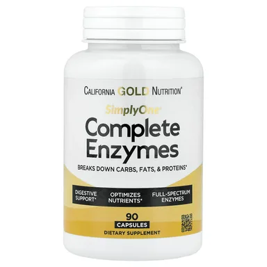 Фото товара: Бромелайн California Gold Nutrition SimplyOne® Complete Enzymes with Betaine HCl Ox Bile Extract Full-Spectrum Enzymes and, 90 капсул