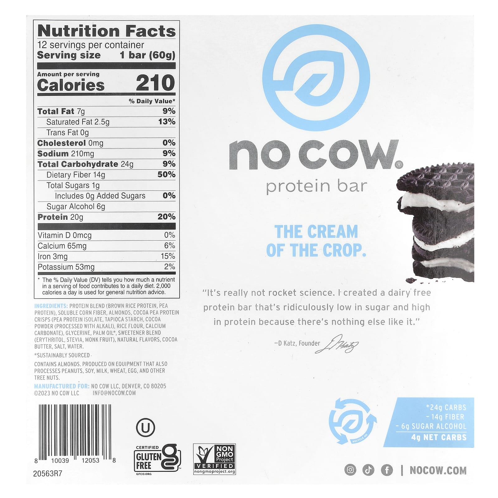 Протеиновый батончик No Cow Cookies'N Cream, 60 г, 12 шт. — фото 2