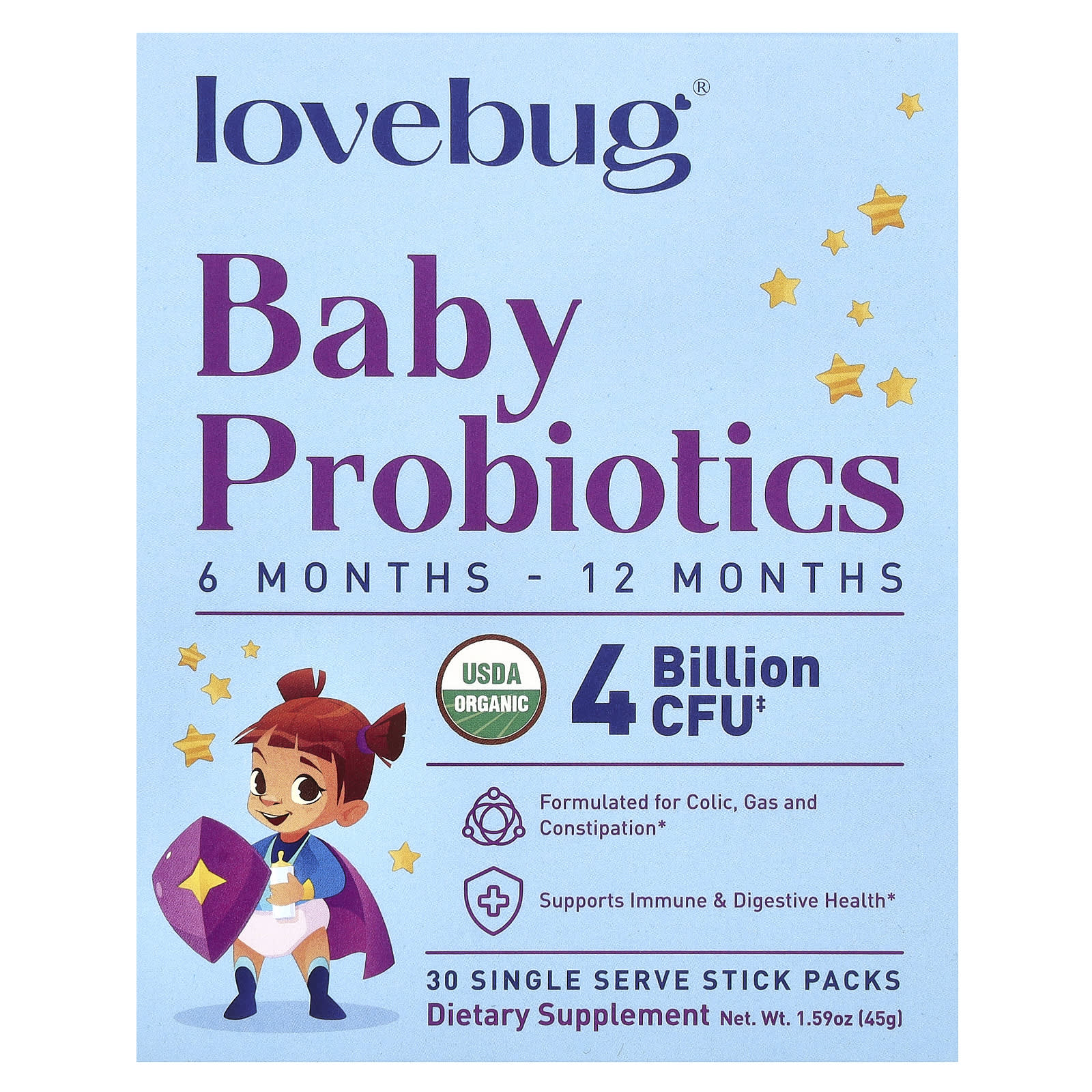 Пробиотик LoveBug Probiotics Baby 30 Single Serve Stick Packs, оттенок 6-12 Months, 4 млрд КОЕ, стик — фото 2