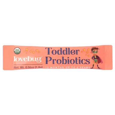 Фото товара: Пробиотик LoveBug Probiotics Toddler 30 Single Serve Stick Packs, 12 Months Up To 4 Years, 15 млрд КОЕ, 1.8 г, стик