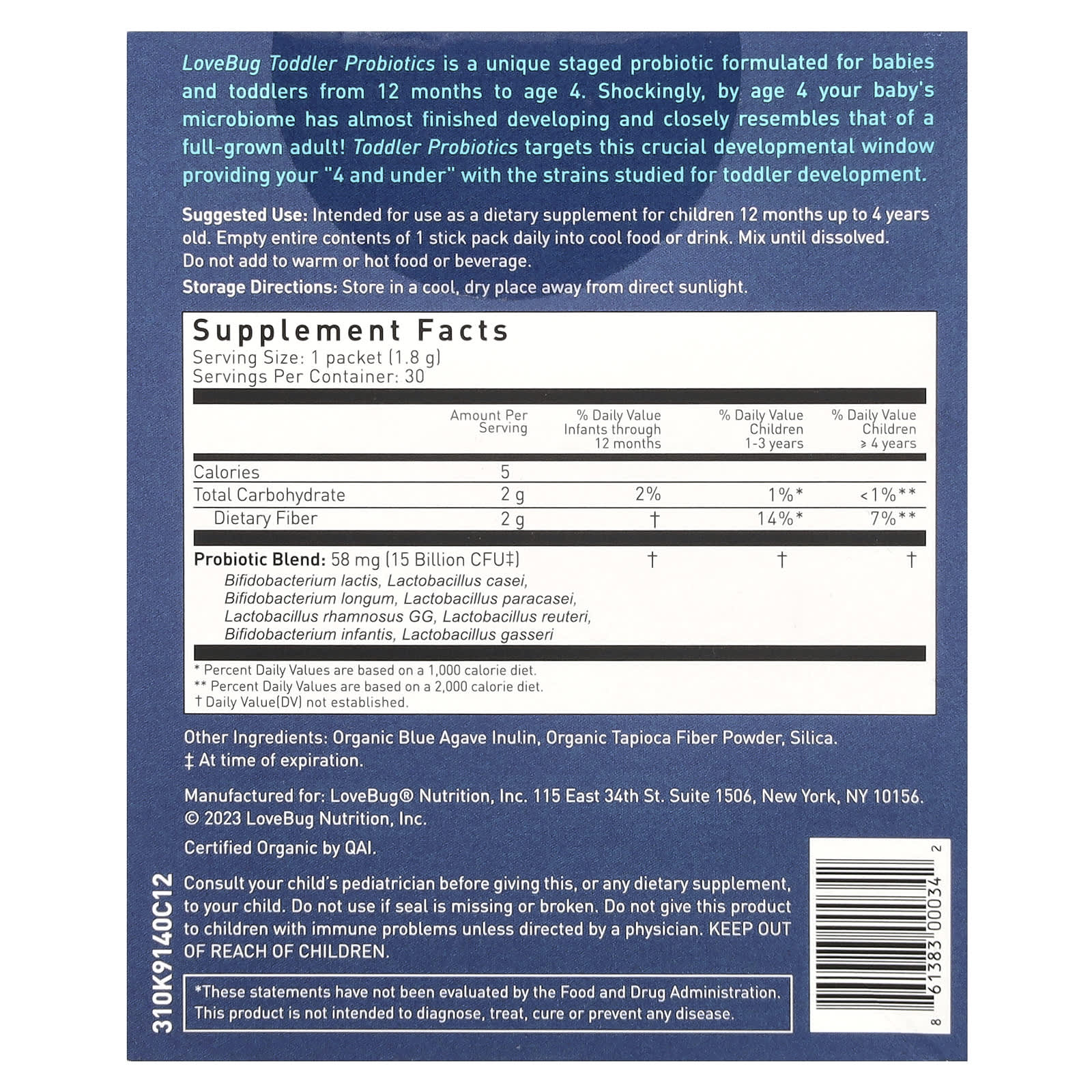 Пробиотик LoveBug Probiotics Toddler 30 Single Serve Stick Packs, оттенок 12 Months Up To 4 Years, 15 млрд КОЕ, 1.8 г, стик — фото 3