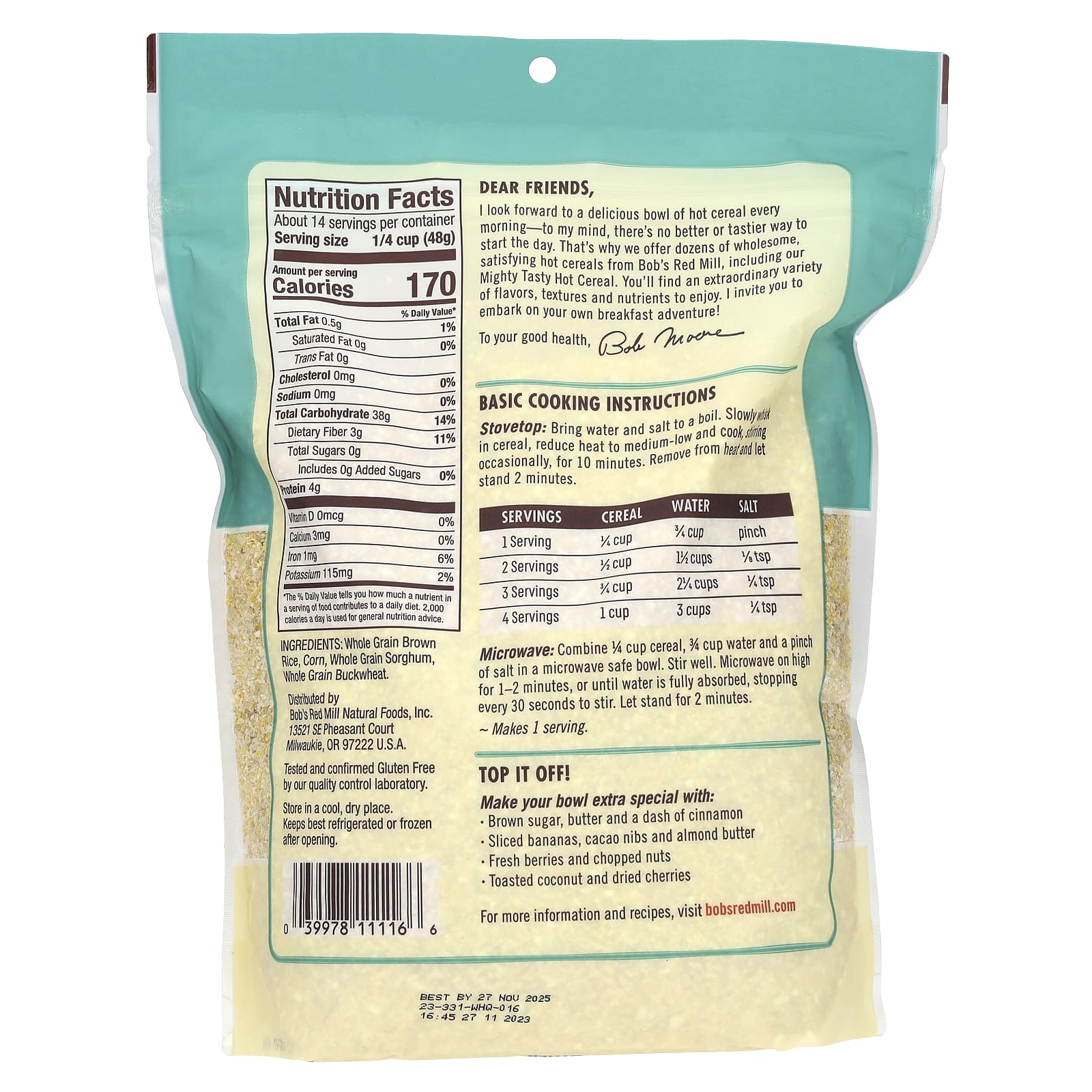 Хлопья Bob's Red Mill Mighty Tasty Hot Whole Grain, 680 г — фото 2