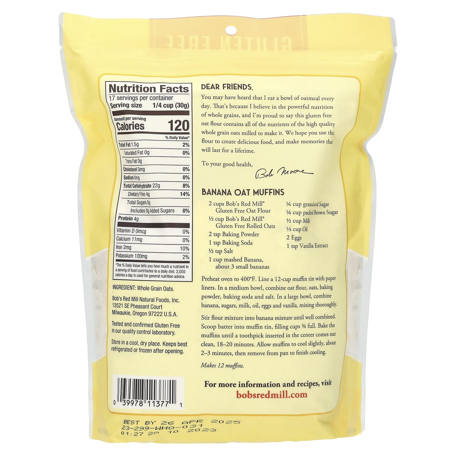 Мука Bob's Red Mill Oat Whole Grain, 510 г — фото 2