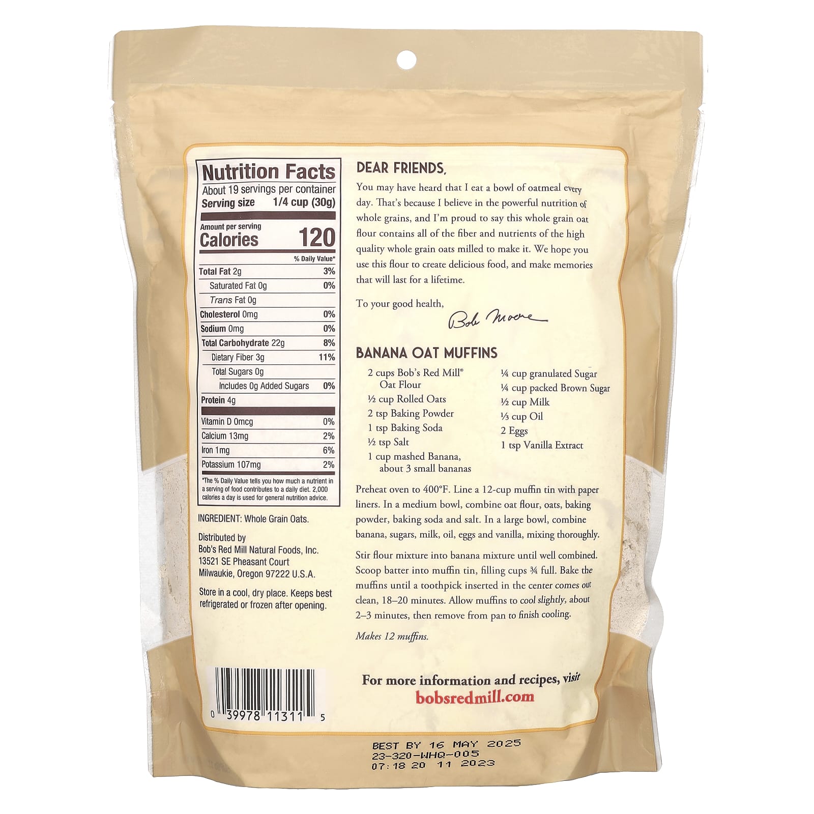 Мука Bob's Red Mill Oat Whole Grain, 567 г — фото 2