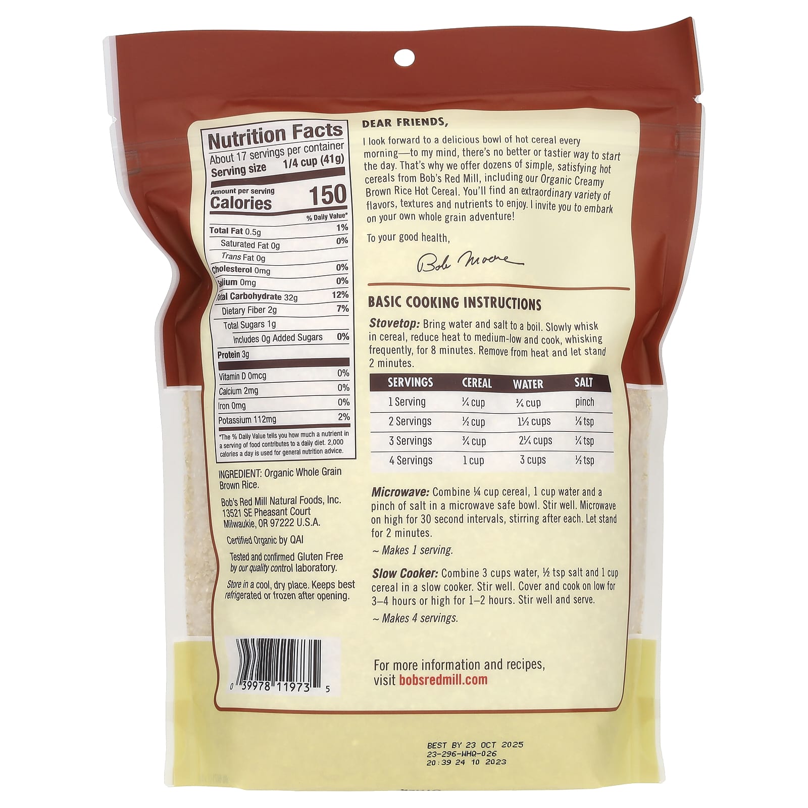 Хлопья Bob's Red Mill Organic Creamy Brown Rice Hot, 680 г — фото 2