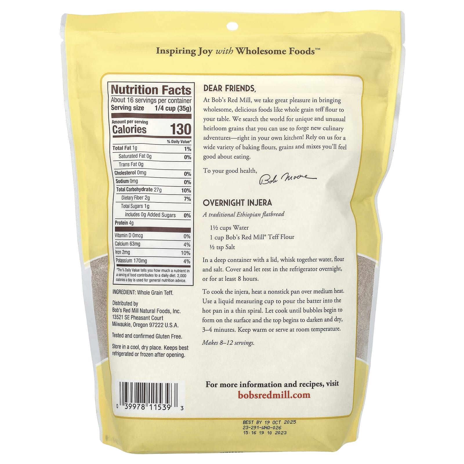 Мука Bob's Red Mill Teff Whole Grain, 567 г — фото 2
