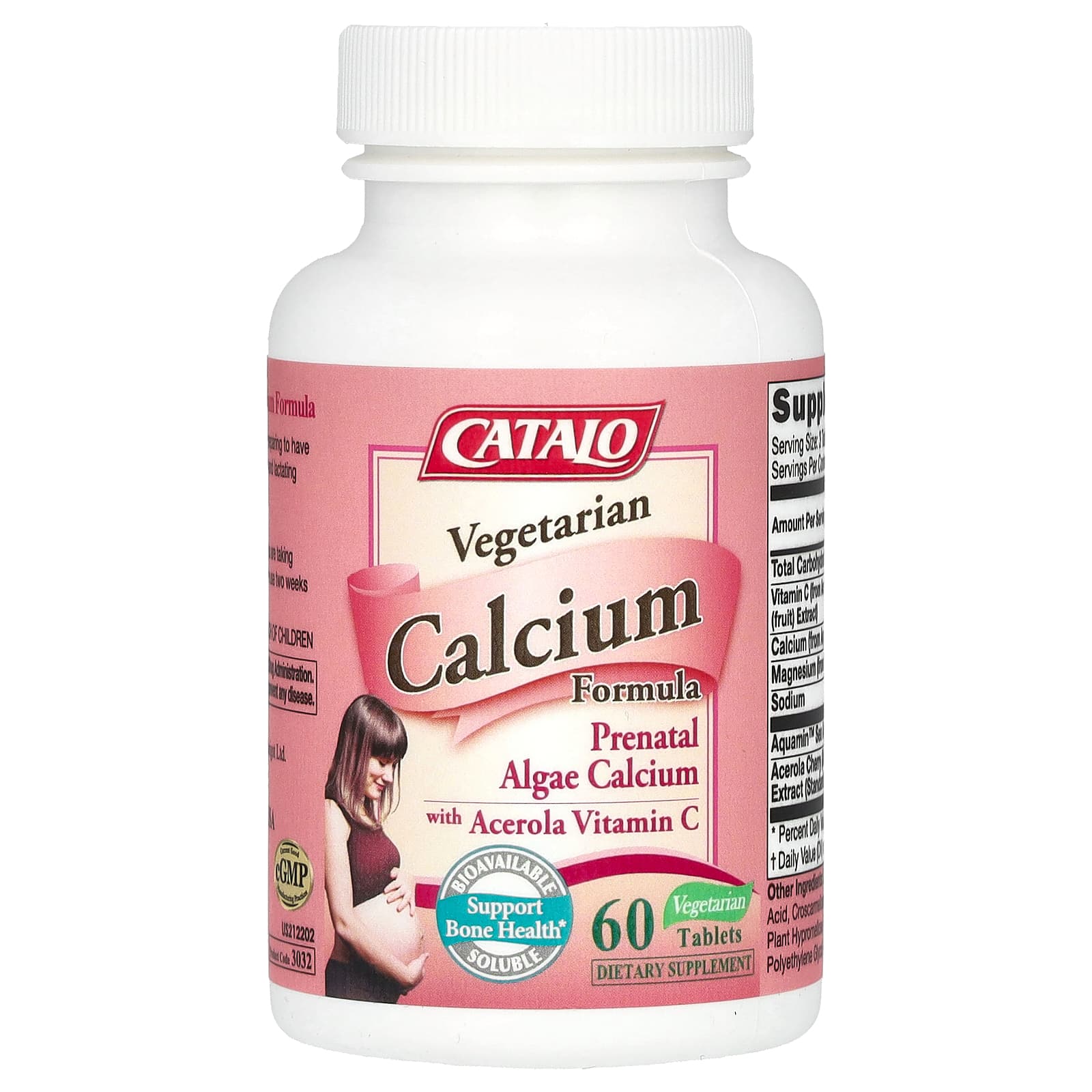 Витамин C CATALO Vegetarian Calcium Formula Prenatal Algae Calcium with Acerola, 60 растительных таблеток