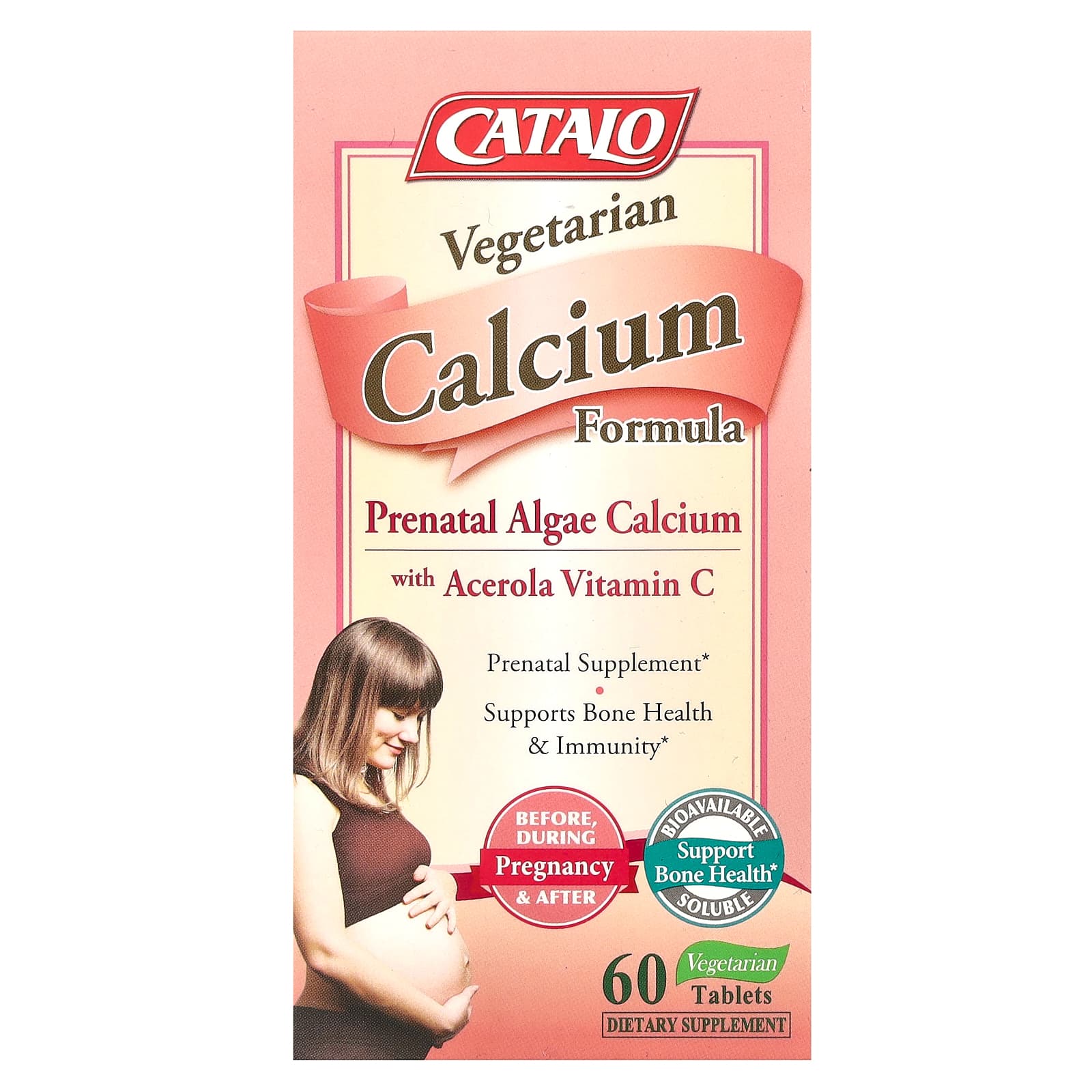 Витамин C CATALO Vegetarian Calcium Formula Prenatal Algae Calcium with Acerola, 60 растительных таблеток — фото 2