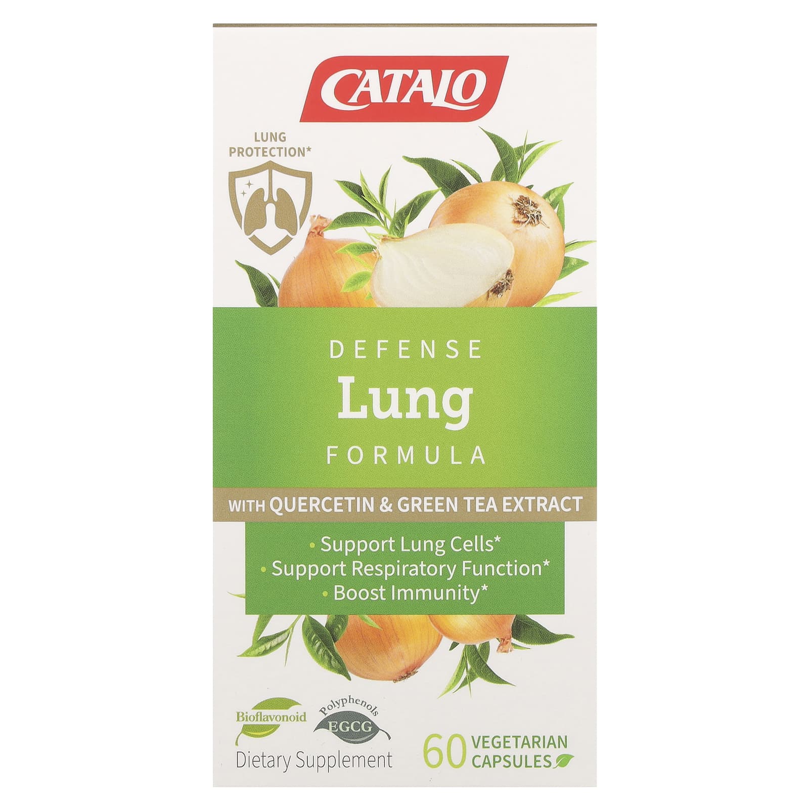 Зеленый чай CATALO Defense Lung Formula with Quercetin & Extract, 60 растительных капсул — фото 2
