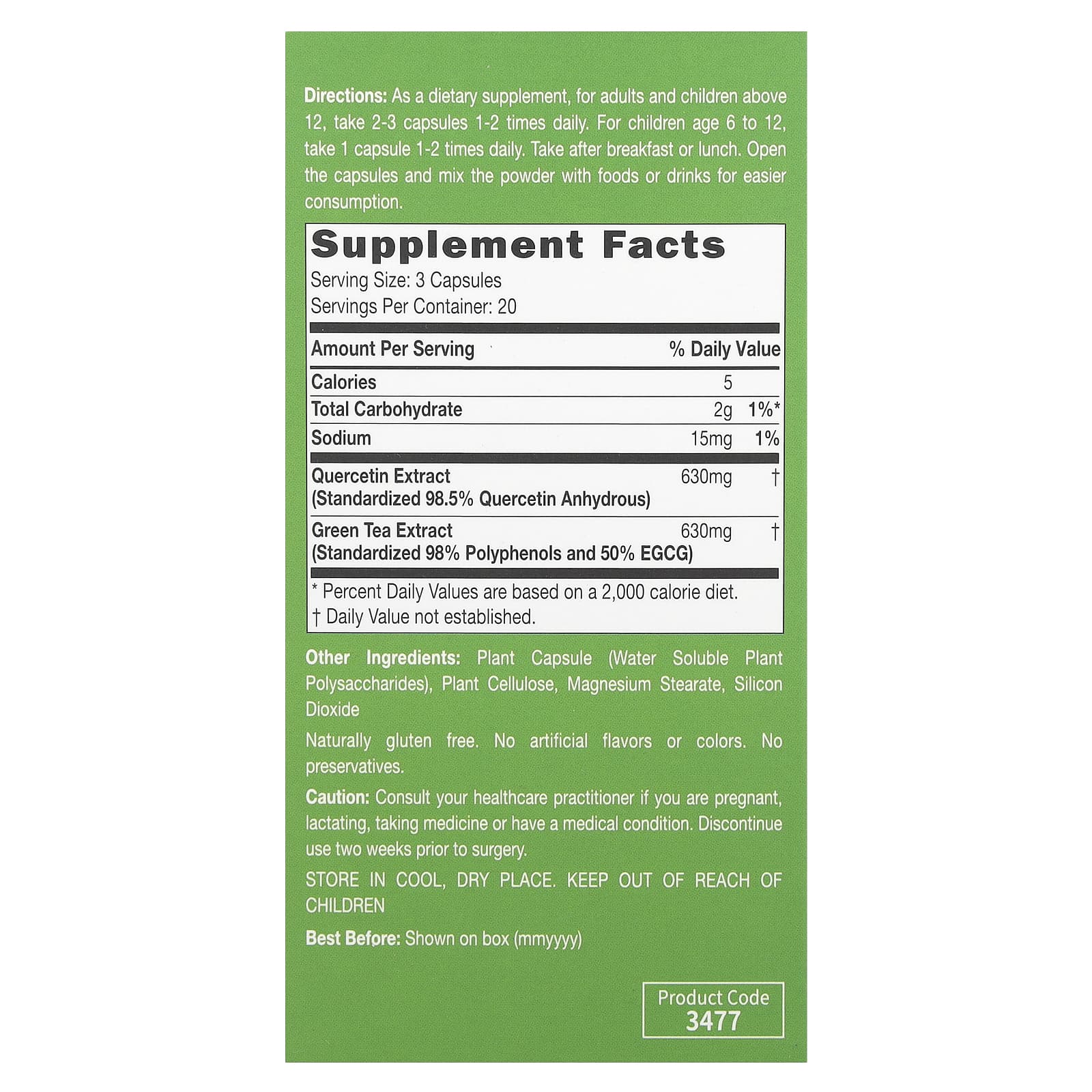 Зеленый чай CATALO Defense Lung Formula with Quercetin & Extract, 60 растительных капсул — фото 3