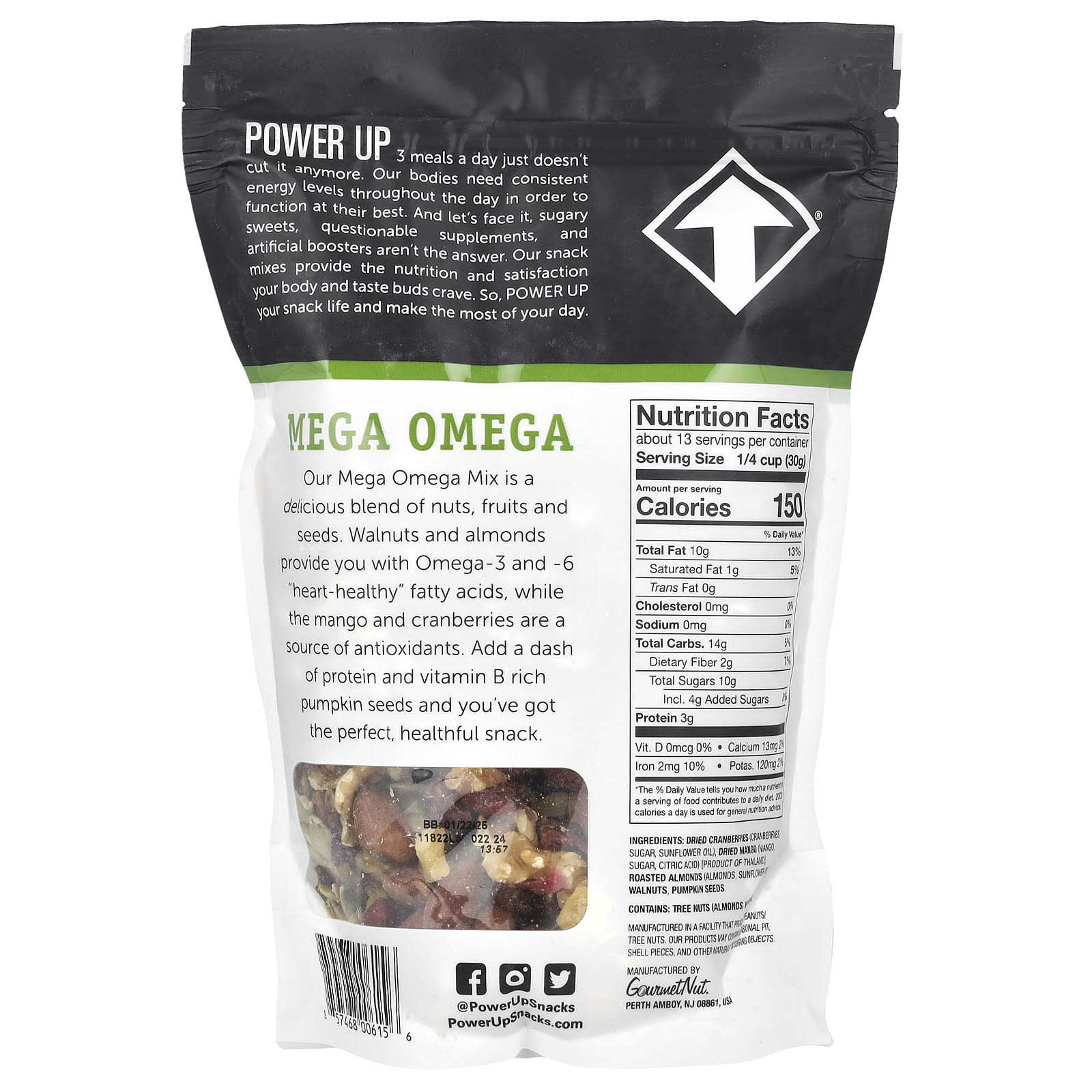 Ореховая смесь с сухофруктами Power Up Premium Mega Omega, 397 г — фото 2