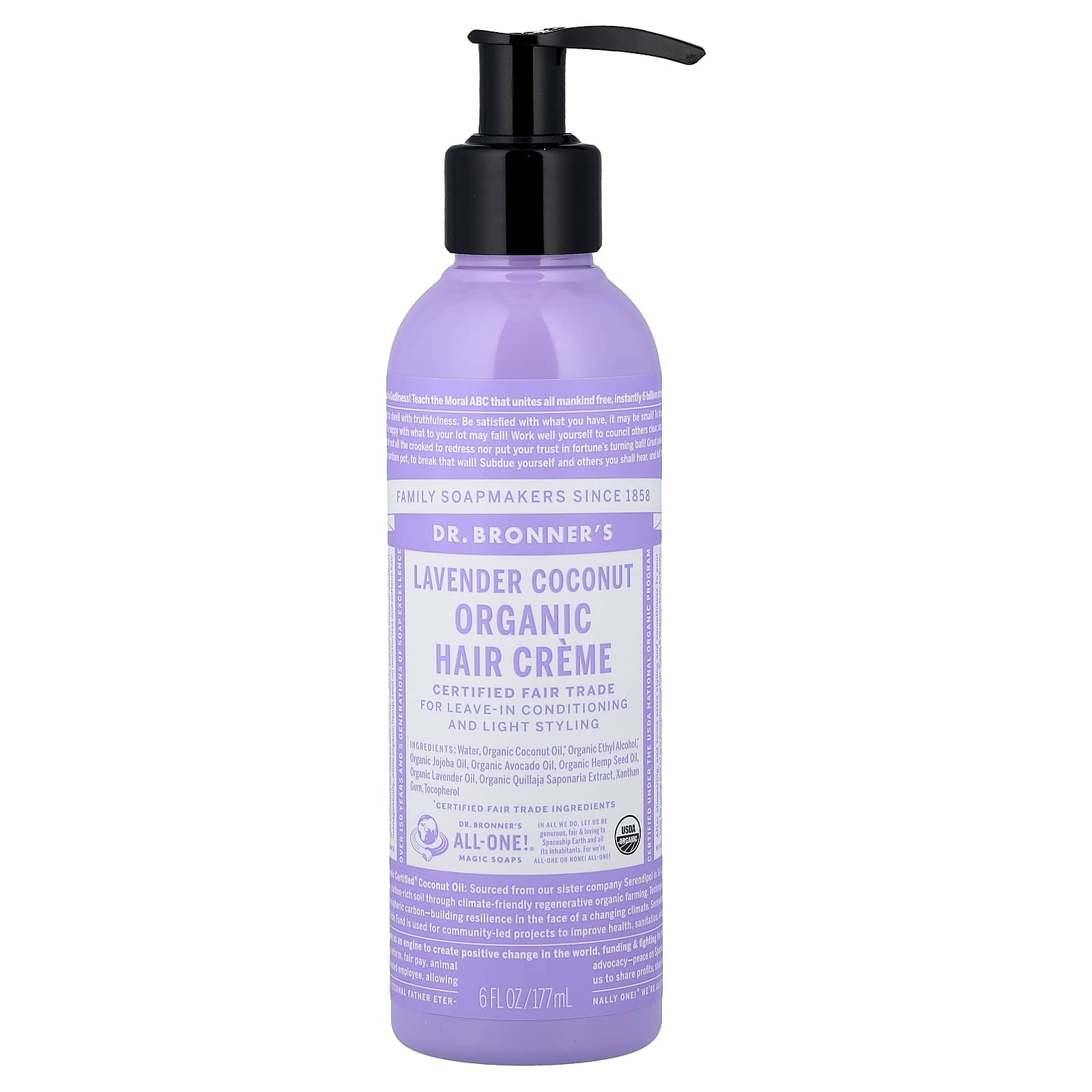 Органический крем для волос Dr. Bronner's, вкус Lavender Coconut, 177 мл