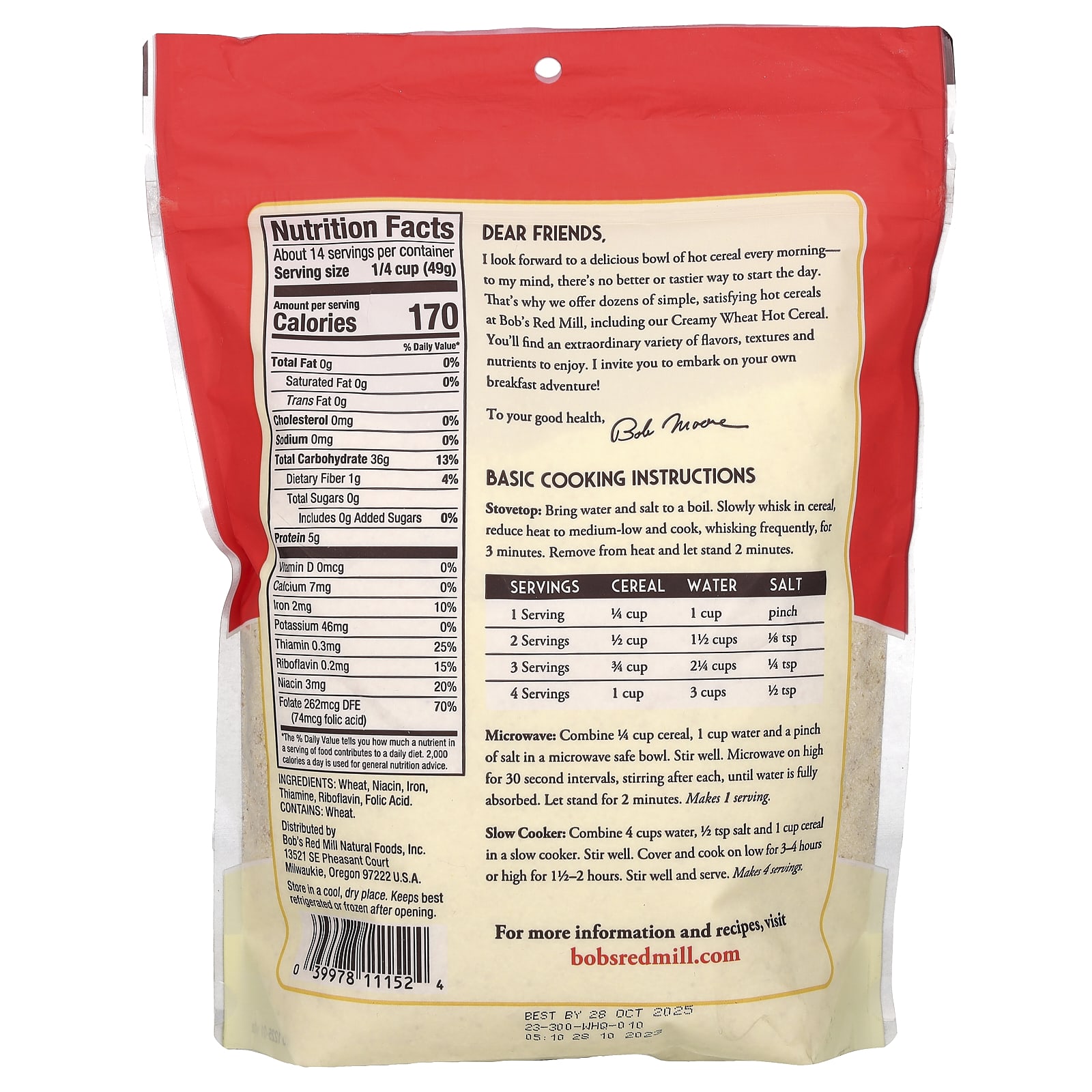 Хлопья Bob's Red Mill Creamy Wheat Hot, 680 г — фото 2