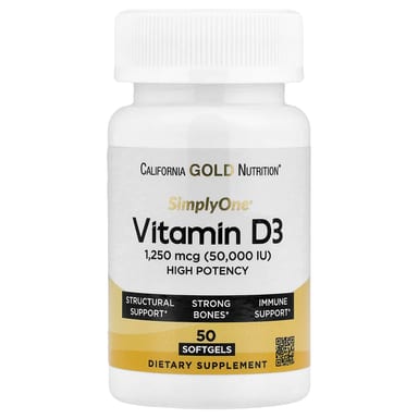 Витамин D3 California Gold Nutrition SimplyOne® ( ), 1250 мкг (50000 МЕ), 50 мягких капсул