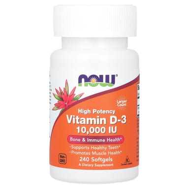 Витамин D3 NOW Foods High Potency, 10000 МЕ, 240 мягких капсул