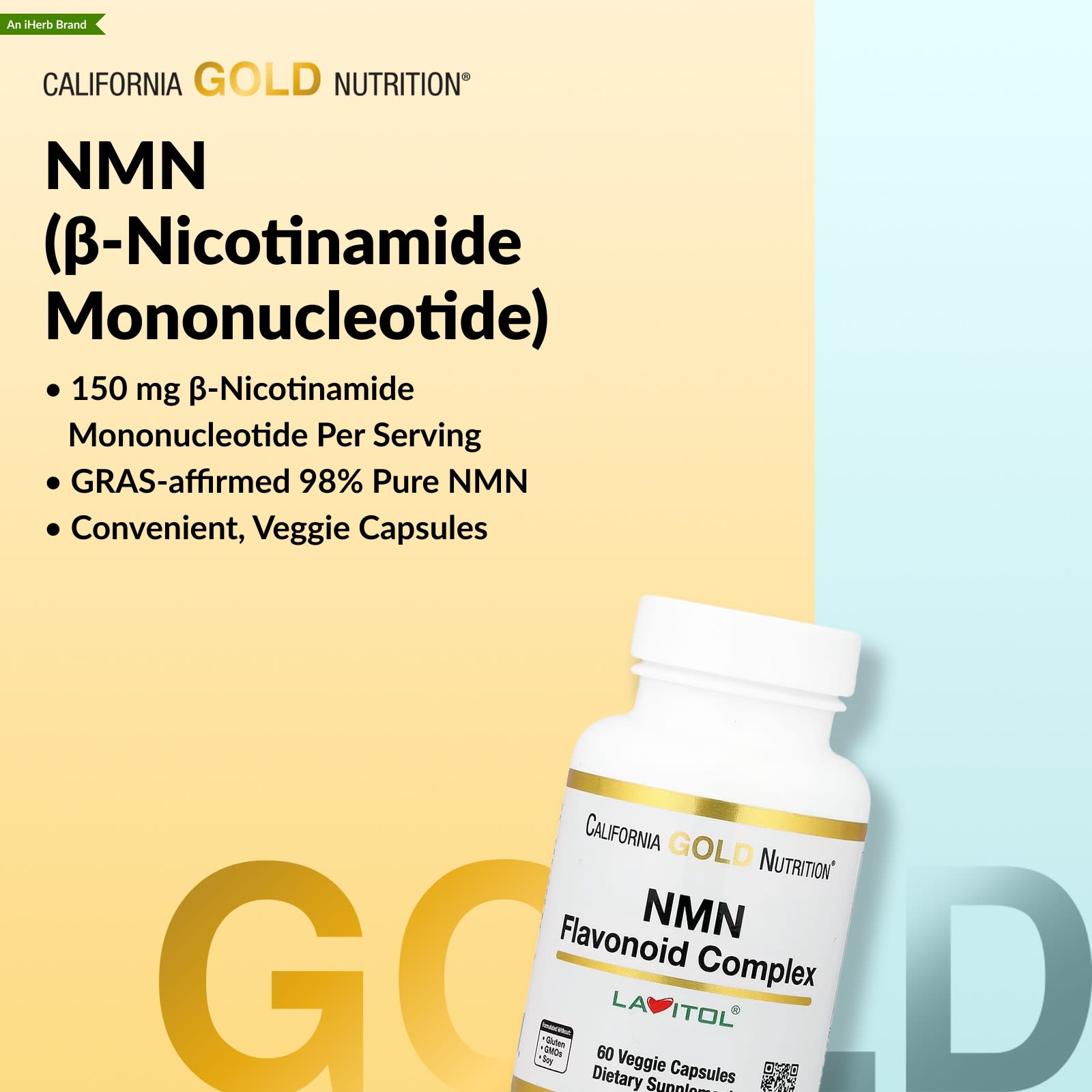 Комплекс California Gold Nutrition NMN Flavonoid with Apigenin and Dihydroquercetin, 60 растительных капсул — фото 5