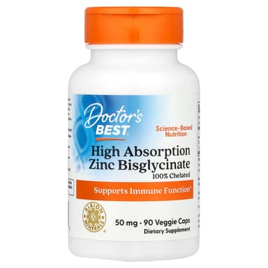 Цинк Doctor's Best High Absorption Bisglycinate, 50 мг, 90 растительных капсул