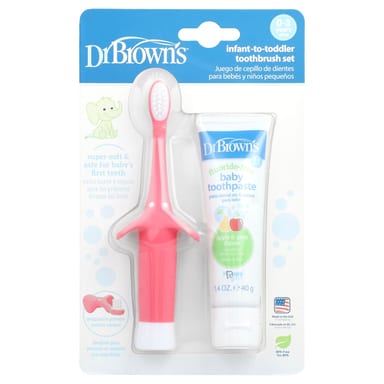 Детская зубная щётка Dr. Brown's Infant to Toddler Set 0-3 Years Pink, вкус Apple Pear, набор из 2 предметов