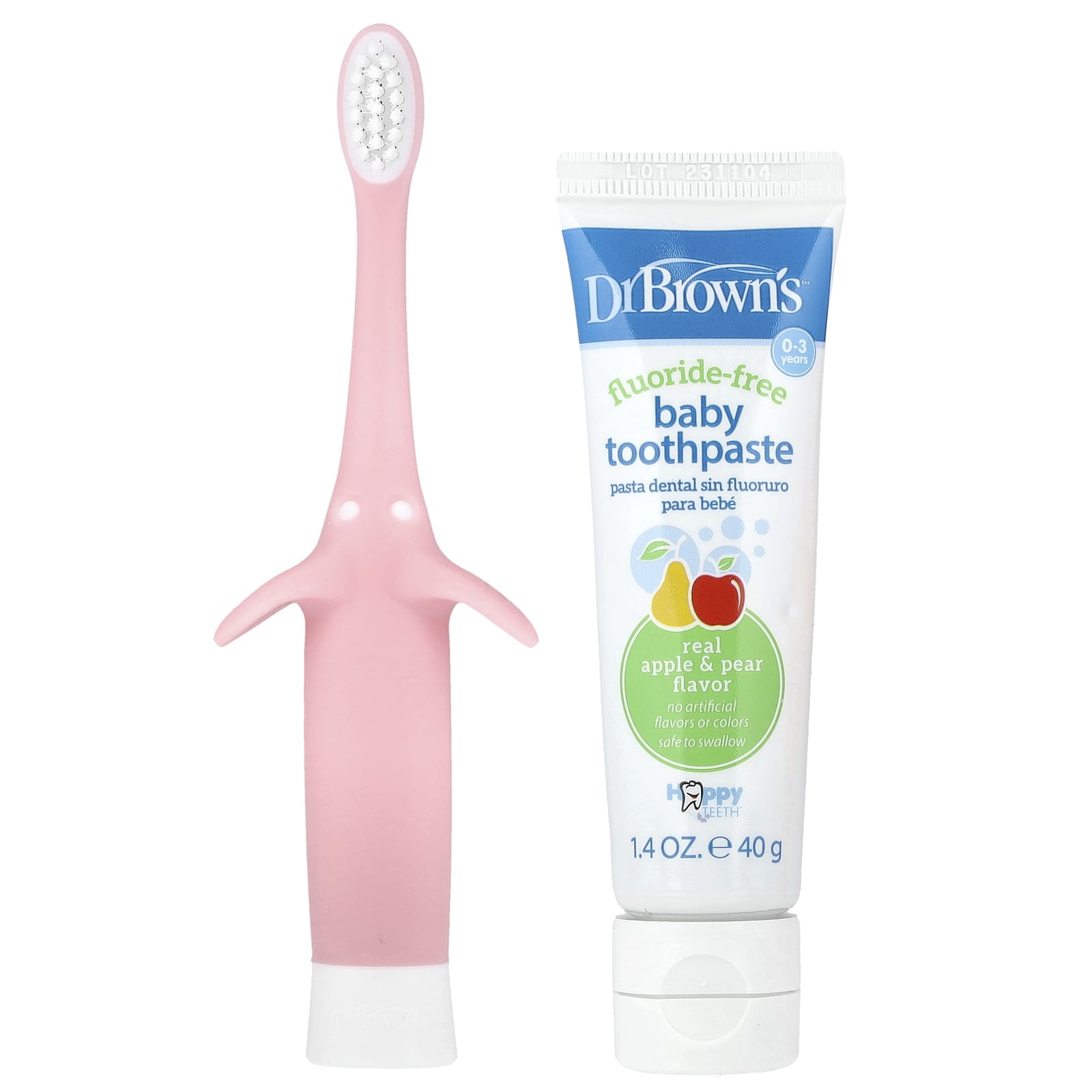 Детская зубная щётка Dr. Brown's Infant to Toddler Set 0-3 Years Pink, вкус Apple Pear, набор из 2 предметов — фото 3