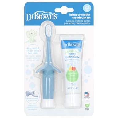 Детская зубная щётка Dr. Brown's Infant to Toddler Set 0-3 Years Blue, вкус Apple Pear, набор из 2 предметов