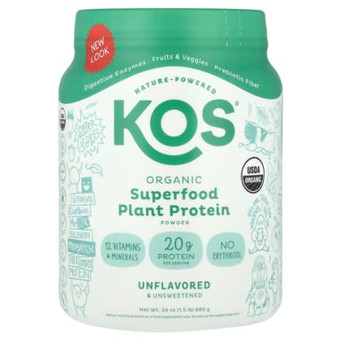 Протеиновый порошок KOS Organic Superfood Plant & Unsweetened, без вкуса, 680 г, 1.