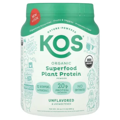Фото товара: Протеиновый порошок KOS Organic Superfood Plant & Unsweetened, без вкуса, 680 г, 1.