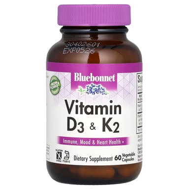 Витамин D3 Bluebonnet Nutrition & K2, 60 растительных капсул