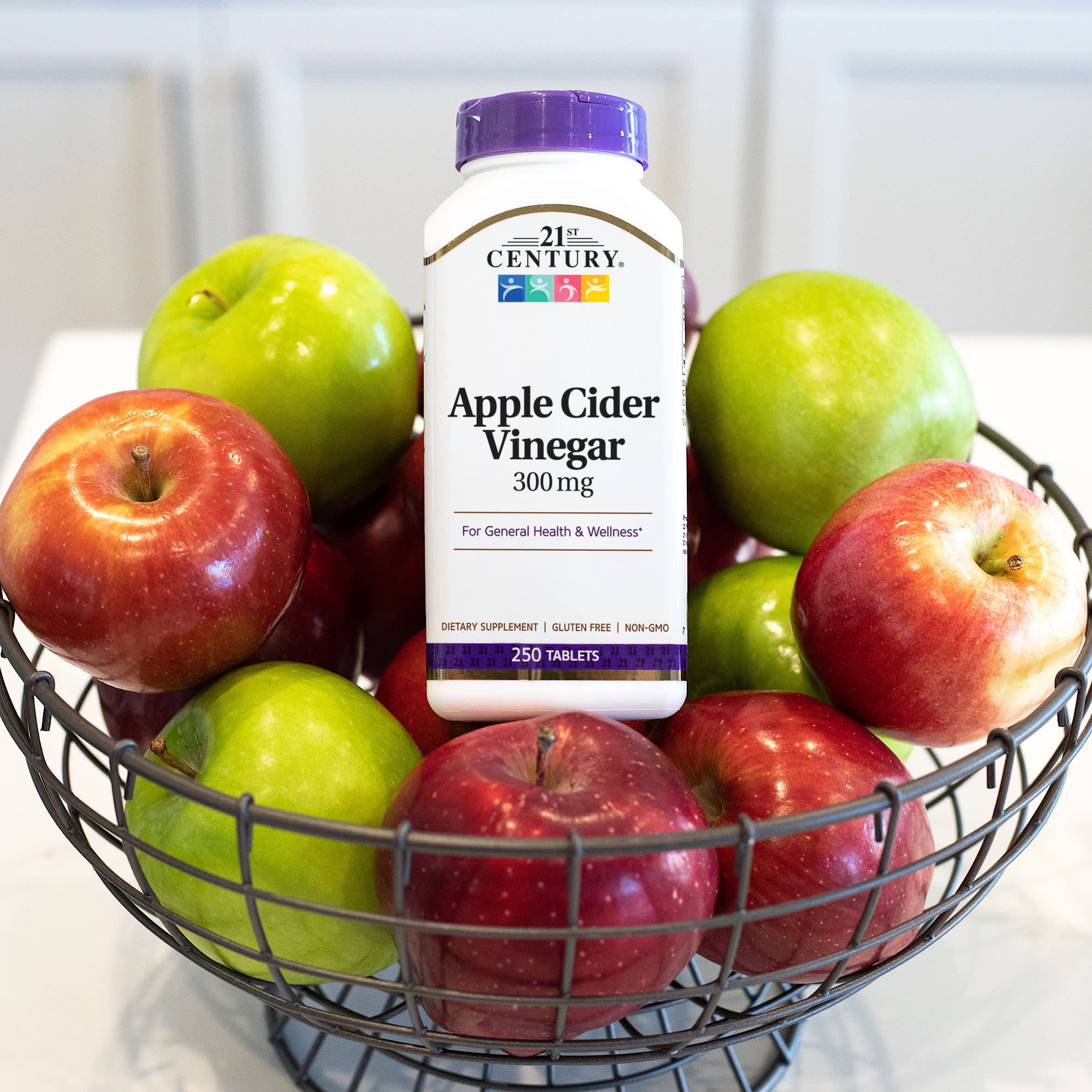 Яблочный уксус 21st Century, вкус Apple Cider Vinegar, 300 мг, 250 таблеток