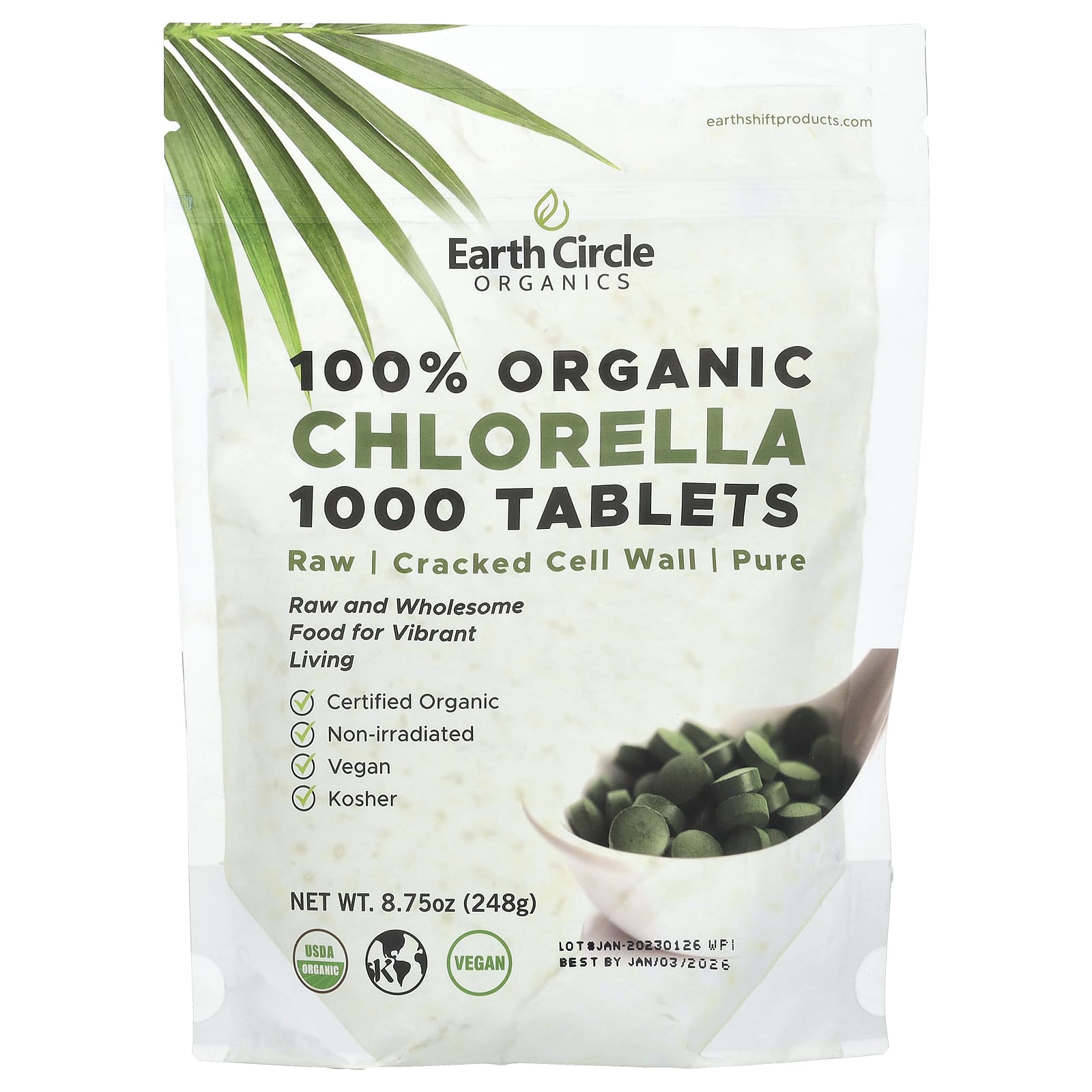 Хлорелла Earth Circle Organics 100% Organic 1, 248 г, 000 таблеток