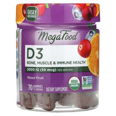 Витамин D3 MegaFood Mixed Fruit, 25 мкг (1000 МЕ), 70 жевательных пастилок