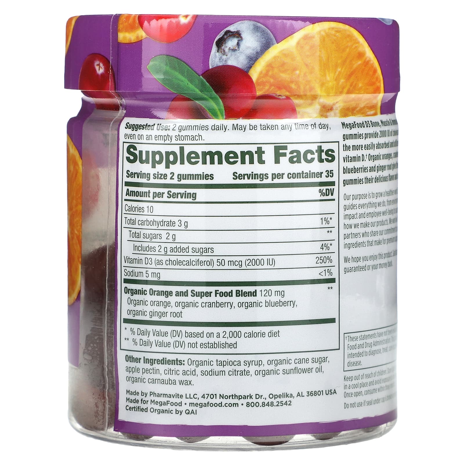 Витамин D3 MegaFood Mixed Fruit, 25 мкг (1000 МЕ), 70 жевательных пастилок — фото 2