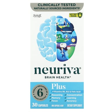 Фолиевая кислота Schiff Neuriva Brain Health Plus Vitamins B6 B12 &, 30 капсул