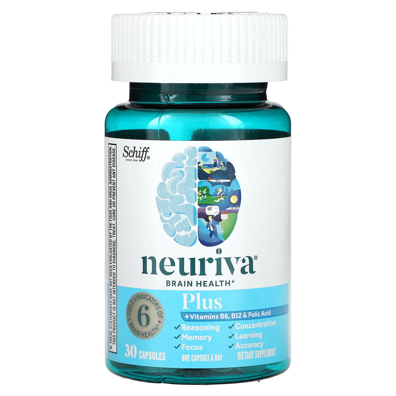 Фолиевая кислота Schiff Neuriva Brain Health Plus Vitamins B6 B12 &, 30 капсул — фото 3