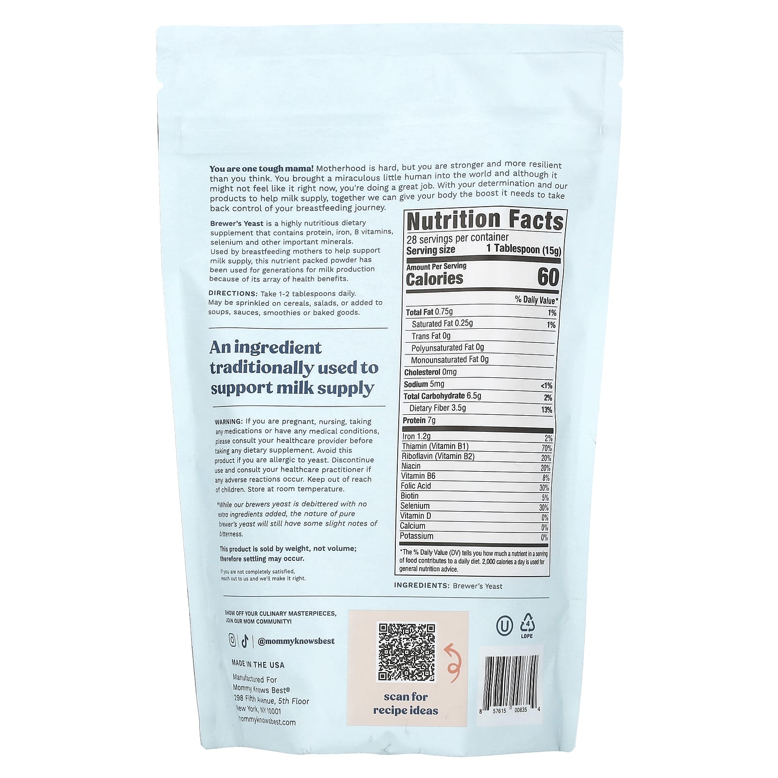 Пивные дрожжи Mommy Knows Best Powder, без вкуса, 0.94 lb, 15 унций, порошок — фото 2