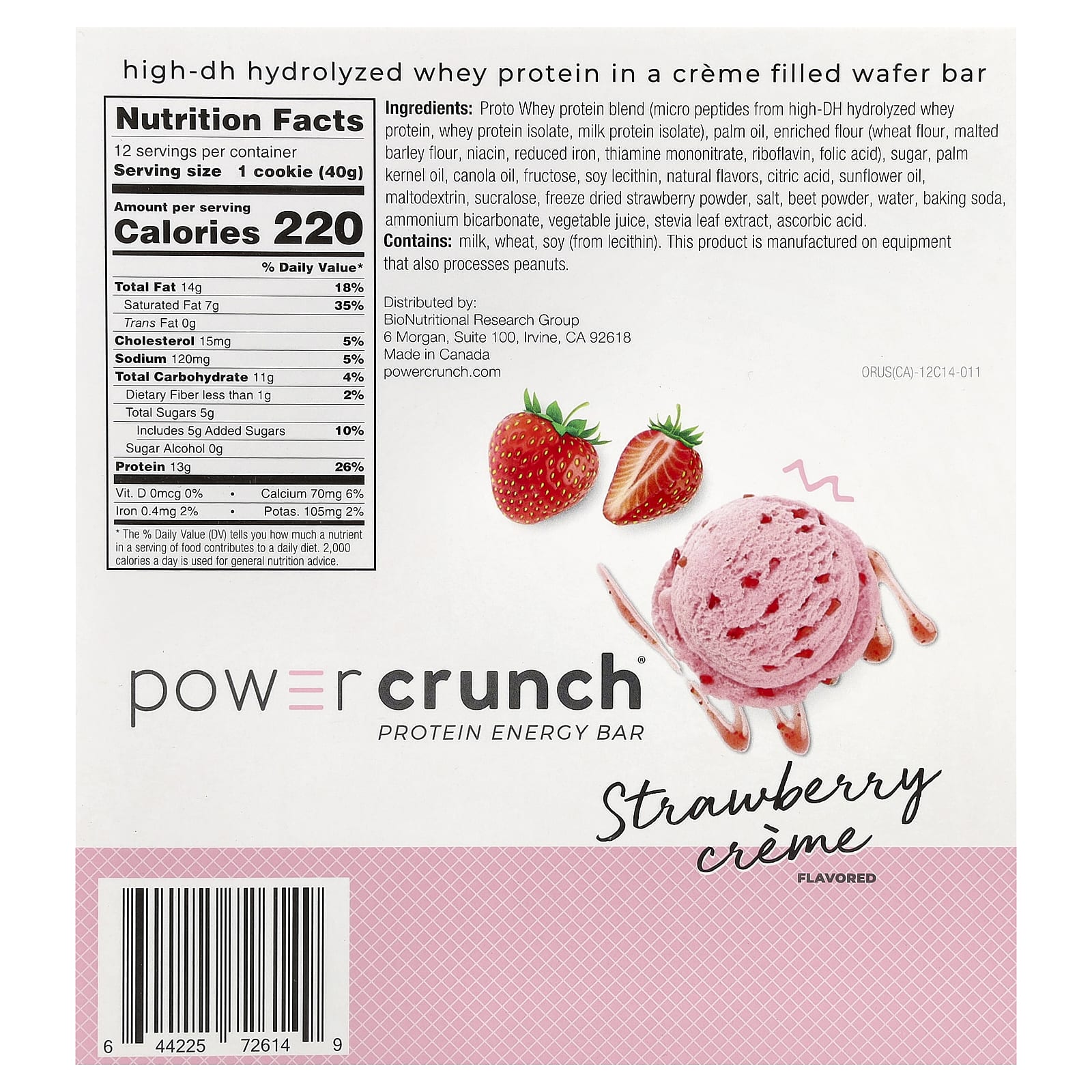 Протеин BNRG Power Crunch® Energy Bar, вкус Strawberry Creme, 40 г, 12 шт., батончик — фото 2