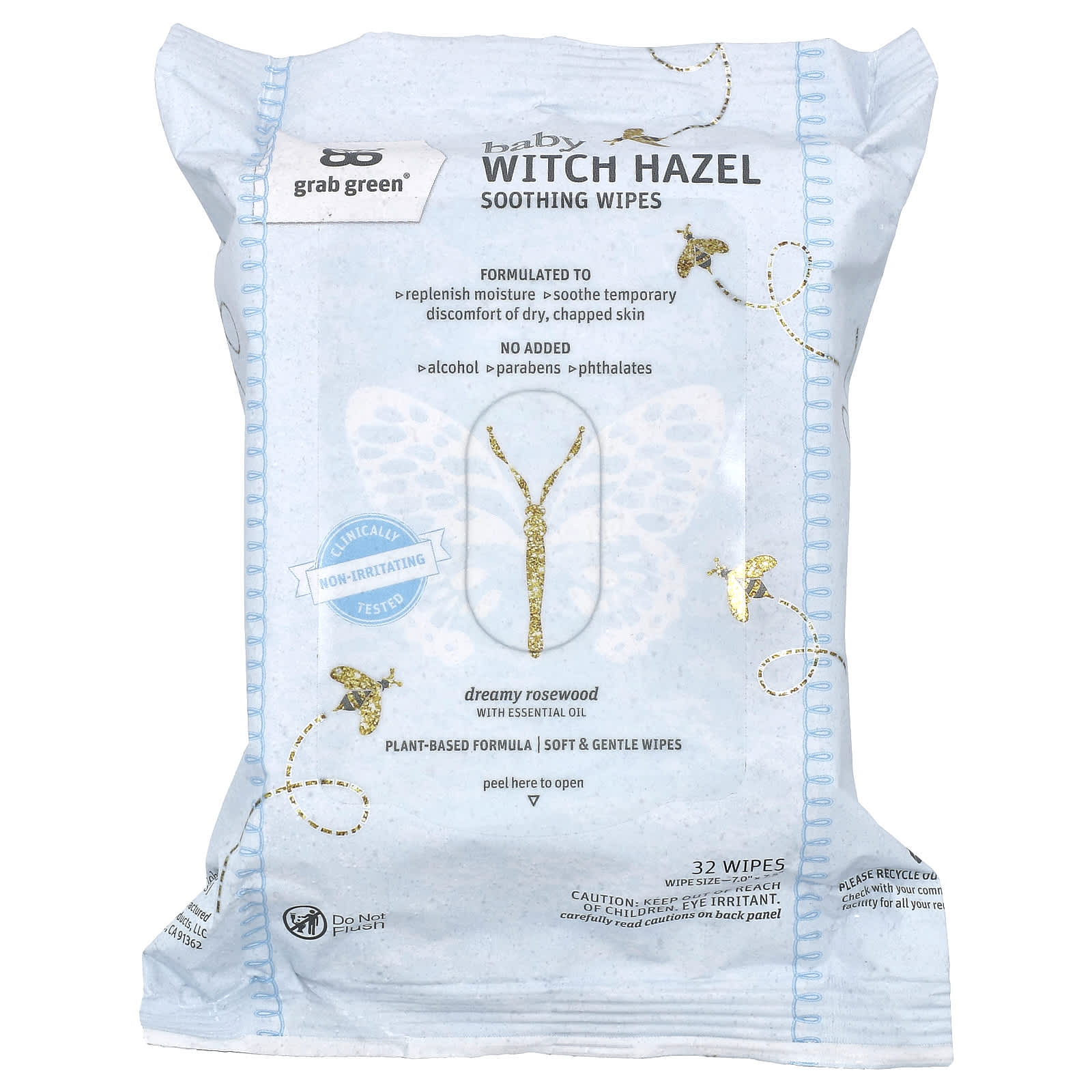 Салфетки Grab Green Baby Witch Hazel Soothing Dreamy Rosewood 32