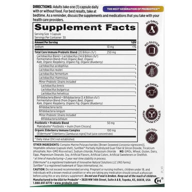 Бузина Probulin, вкус Total Care Immune Probiotic Prebiotic & Postbiotic with Real Elderberry, 20 млрд КОЕ, 30 капсул
