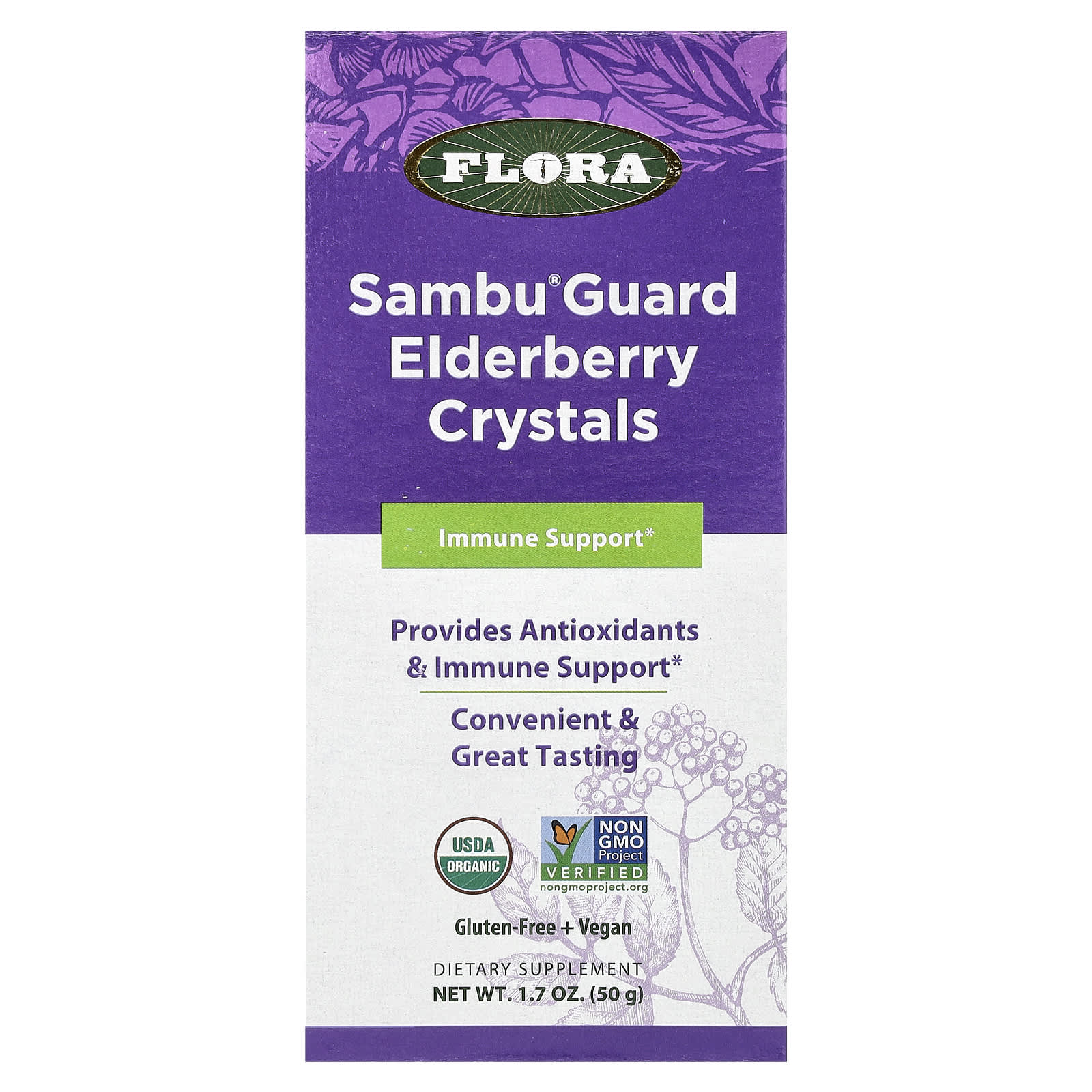 Бузина Flora, вкус Sambu Guard Elderberry Crystals, 50 г — фото 2