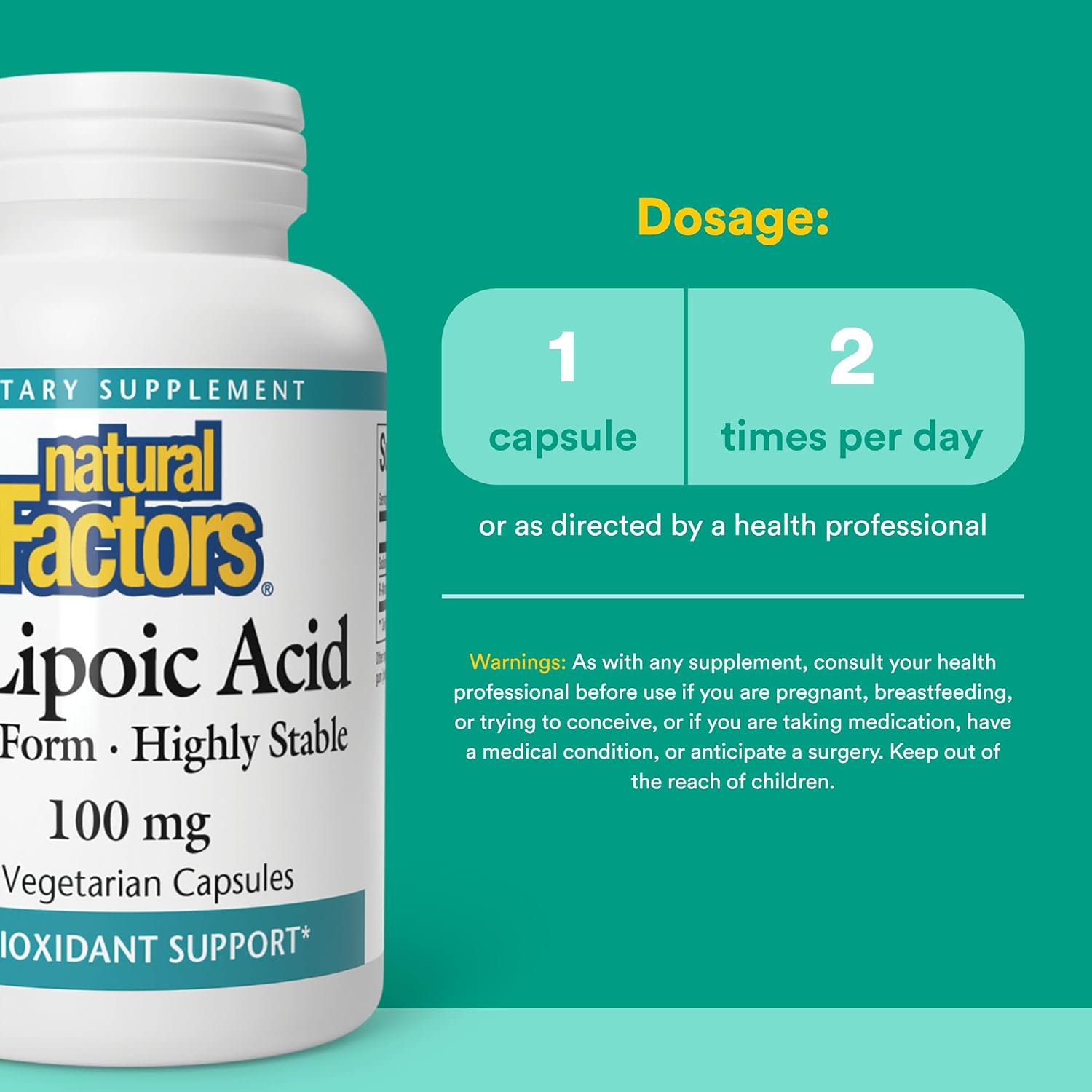 R-липоевая кислота Natural Factors R-Lipoic Acid, 100 мг, 60 растительных капсул — фото 4