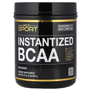 Фото товара: L-лейцин California Gold Nutrition Instantized BCAA Powder with L-Leucine L-Isoleucine and L-Valine, без вкуса, 907 г, порошок