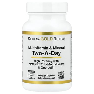 Мультивитаминно-минеральный комплекс California Gold Nutrition with Methyl B12 Vitamin C L-MethylFolate and Quercetin Two-A-Day, 60 растительных капсул
