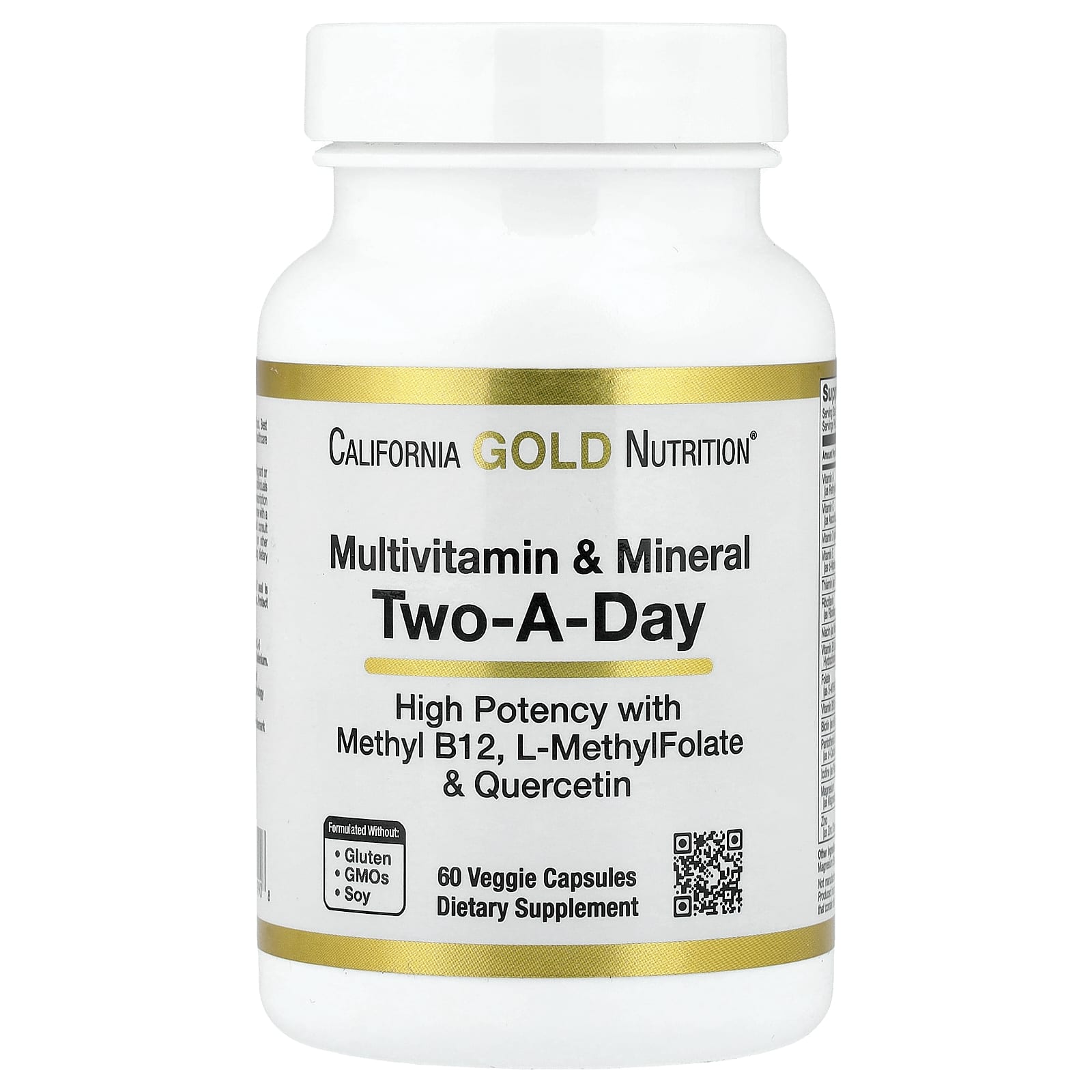 Мультивитаминно-минеральный комплекс California Gold Nutrition with Methyl B12 Vitamin C L-MethylFolate and Quercetin Two-A-Day, 60 растительных капсул — фото 3
