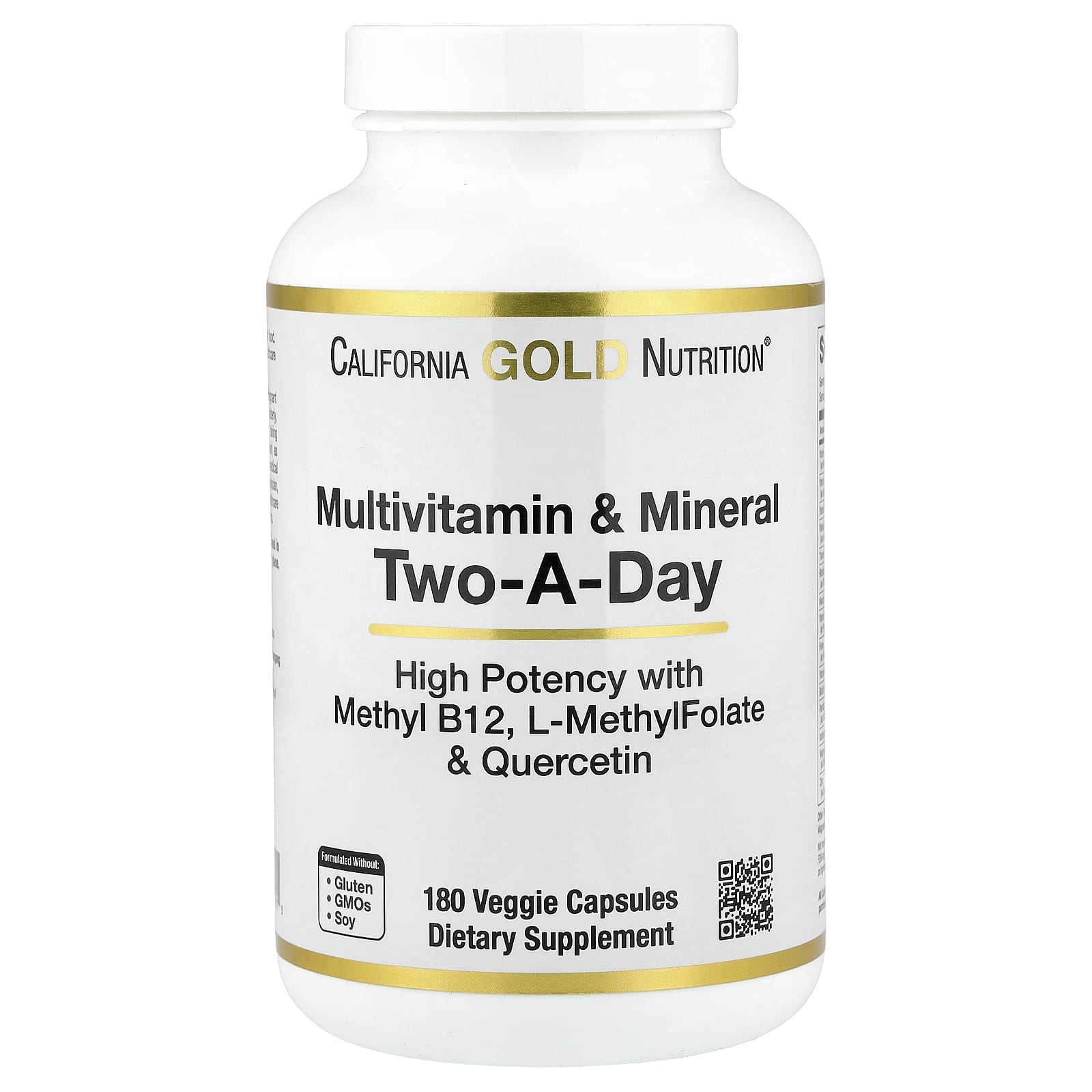 Мультивитаминно-минеральный комплекс California Gold Nutrition with Methyl B12 Vitamin C L-MethylFolate and Bio-Quercetin Two-A-Day, 180 растительных капсул — фото 5
