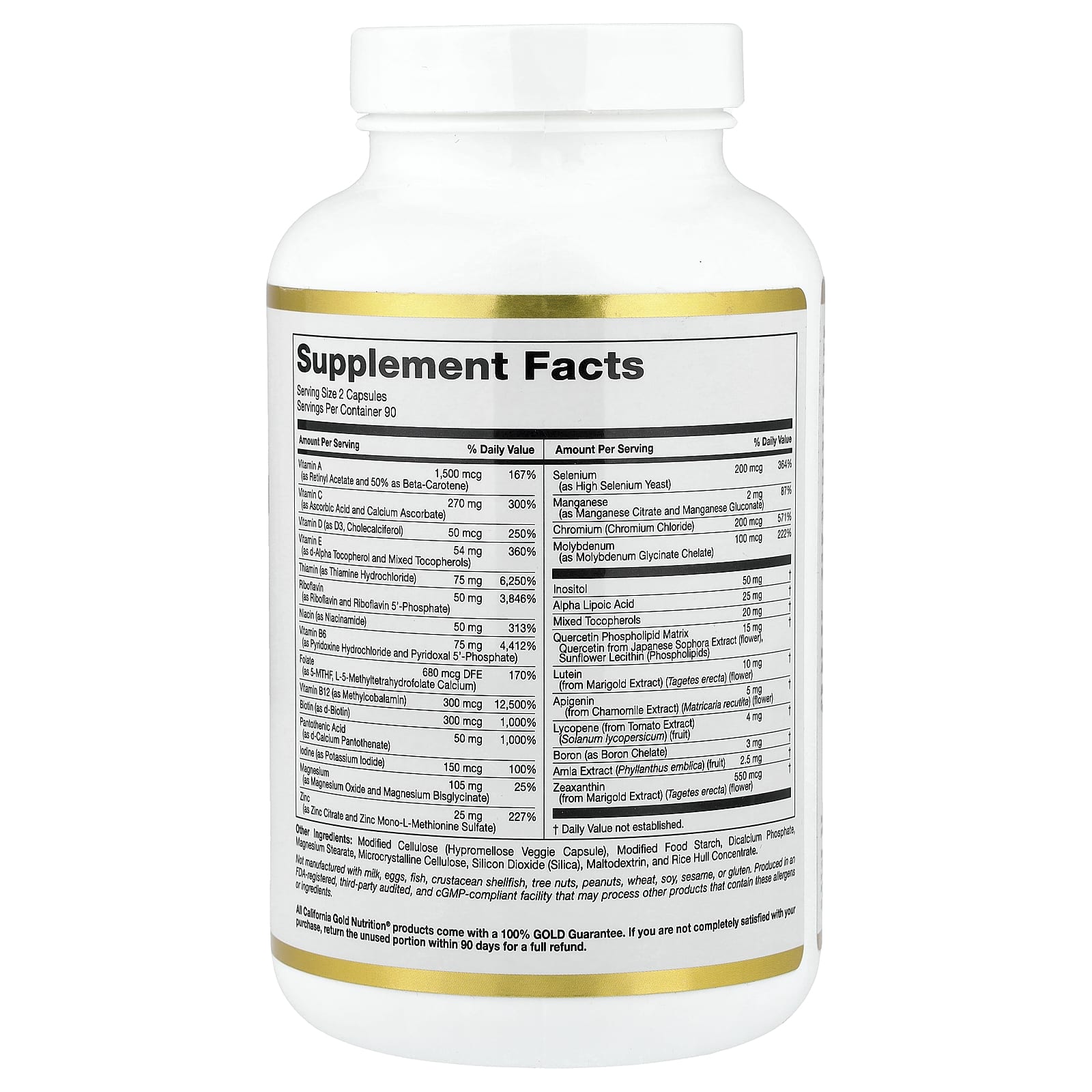 Мультивитаминно-минеральный комплекс California Gold Nutrition with Methyl B12 Vitamin C L-MethylFolate and Bio-Quercetin Two-A-Day, 180 растительных капсул — фото 6