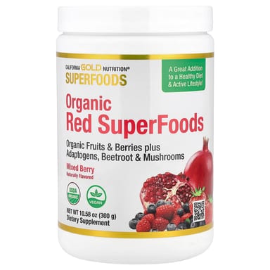 Клюква California Gold Nutrition Superfoods Organic Red Superfoods with Organic Acai Organic Blueberry Organic and Organic Pomegranate Powders Mixed Berry, вкус and Organic Pomegranate Powders, Mixed Berry, 300 г